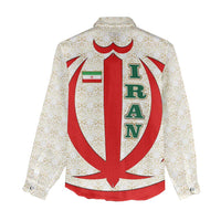 Iran Flag Pattern Women Casual Shirt with Bold Red National Emblem Design