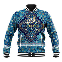 Iranian Mosaic Art Pattern Baseball Jacket with Persian Calligraphy and Flag Accents