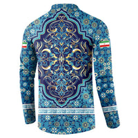 Iranian Mosaic Art Pattern Button Sweatshirt with Persian Calligraphy and Flag Accents