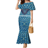 Iranian Mosaic Art Pattern Family Matching Mermaid Dress and Hawaiian Shirt with Persian Calligraphy and Flag Accents