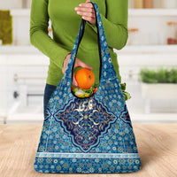 Iranian Mosaic Art Pattern Grocery Bag with Persian Calligraphy and Flag Accents