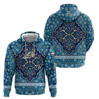 Iranian Mosaic Art Pattern Hoodie with Persian Calligraphy and Flag Accents
