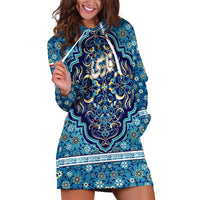 Iranian Mosaic Art Pattern Hoodie Dress with Persian Calligraphy and Flag Accents