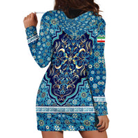 Iranian Mosaic Art Pattern Hoodie Dress with Persian Calligraphy and Flag Accents