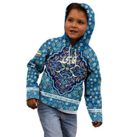 Iranian Mosaic Art Pattern Kid Hoodie with Persian Calligraphy and Flag Accents