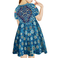 Iranian Mosaic Art Pattern Kid Short Sleeve Dress with Persian Calligraphy and Flag Accents