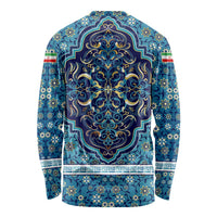 Iranian Mosaic Art Pattern Long Sleeve Shirt with Persian Calligraphy and Flag Accents