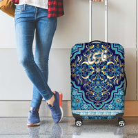 Iranian Mosaic Art Pattern Luggage Cover with Persian Calligraphy and Flag Accents