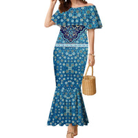 Iranian Mosaic Art Pattern Mermaid Dress with Persian Calligraphy and Flag Accents