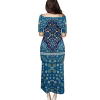 Iranian Mosaic Art Pattern Puletasi with Persian Calligraphy and Flag Accents