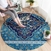 Iranian Mosaic Art Pattern Round Carpet with Persian Calligraphy and Flag Accents