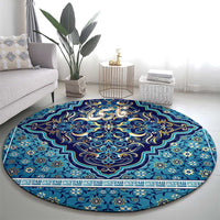 Iranian Mosaic Art Pattern Round Carpet with Persian Calligraphy and Flag Accents