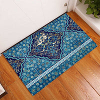 Iranian Mosaic Art Pattern Rubber Doormat with Persian Calligraphy and Flag Accents