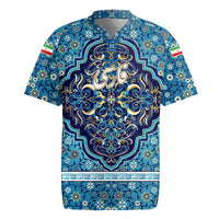 Iranian Mosaic Art Pattern Rugby Jersey with Persian Calligraphy and Flag Accents