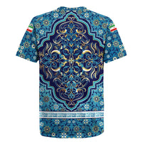 Iranian Mosaic Art Pattern Rugby Jersey with Persian Calligraphy and Flag Accents