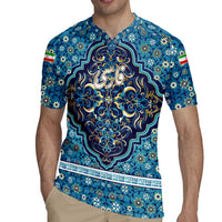 Iranian Mosaic Art Pattern Rugby Jersey with Persian Calligraphy and Flag Accents