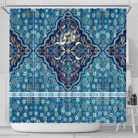 Iranian Mosaic Art Pattern Shower Curtain with Persian Calligraphy and Flag Accents