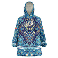 Iranian Mosaic Art Pattern Wearable Blanket Hoodie with Persian Calligraphy and Flag Accents