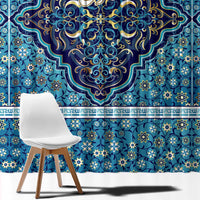 Iranian Mosaic Art Pattern Window Curtain with Persian Calligraphy and Flag Accents