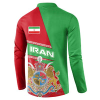 Iran National Heritage Button Sweatshirt with Lion and Sun Emblem and Royal Coat of Arms
