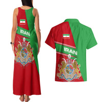 Iran National Heritage Couples Matching Tank Maxi Dress and Hawaiian Shirt with Lion and Sun Emblem and Royal Coat of Arms