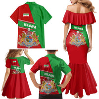 Iran National Heritage Family Matching Mermaid Dress and Hawaiian Shirt with Lion and Sun Emblem and Royal Coat of Arms