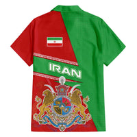 Iran National Heritage Family Matching Off The Shoulder Long Sleeve Dress and Hawaiian Shirt with Lion and Sun Emblem and Royal Coat of Arms