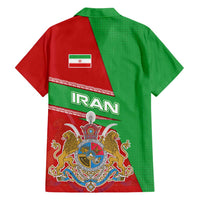 Iran National Heritage Family Matching Summer Maxi Dress and Hawaiian Shirt with Lion and Sun Emblem and Royal Coat of Arms