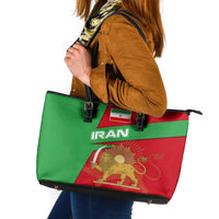Iran National Heritage Leather Tote Bag with Lion and Sun Emblem and Royal Coat of Arms