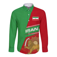Iran National Heritage Long Sleeve Button Shirt with Lion and Sun Emblem and Royal Coat of Arms