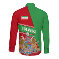 Iran National Heritage Long Sleeve Button Shirt with Lion and Sun Emblem and Royal Coat of Arms