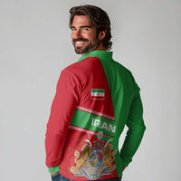 Iran National Heritage Long Sleeve Polo Shirt with Lion and Sun Emblem and Royal Coat of Arms