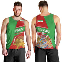 Iran National Heritage Men Tank Top with Lion and Sun Emblem and Royal Coat of Arms