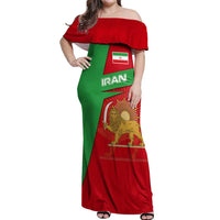 Iran National Heritage Off Shoulder Maxi Dress with Lion and Sun Emblem and Royal Coat of Arms