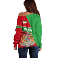 Iran National Heritage Off Shoulder Sweater with Lion and Sun Emblem and Royal Coat of Arms