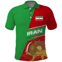 Iran National Heritage Polo Shirt with Lion and Sun Emblem and Royal Coat of Arms