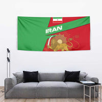 Iran National Heritage Tapestry with Lion and Sun Emblem and Royal Coat of Arms