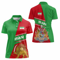 Iran National Heritage Women Polo Shirt with Lion and Sun Emblem and Royal Coat of Arms