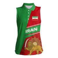 Iran National Heritage Women Sleeveless Polo Shirt with Lion and Sun Emblem and Royal Coat of Arms
