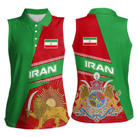 Iran National Heritage Women Sleeveless Polo Shirt with Lion and Sun Emblem and Royal Coat of Arms
