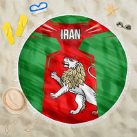 Iran National Pride Beach Blanket with Bold Lion Crest and Country Silhouette