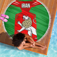 Iran National Pride Beach Blanket with Bold Lion Crest and Country Silhouette