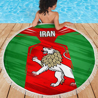 Iran National Pride Beach Blanket with Bold Lion Crest and Country Silhouette