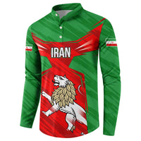 Iran National Pride Button Sweatshirt with Bold Lion Crest and Country Silhouette