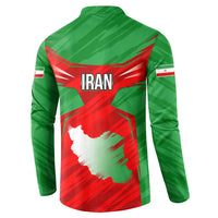 Iran National Pride Button Sweatshirt with Bold Lion Crest and Country Silhouette