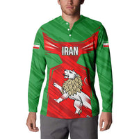 Iran National Pride Button Sweatshirt with Bold Lion Crest and Country Silhouette