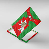 Iran National Pride Canvas Wall Art with Bold Lion Crest and Country Silhouette