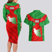 Iran National Pride Couples Matching Long Sleeve Bodycon Dress and Hawaiian Shirt with Bold Lion Crest and Country Silhouette
