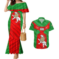 Iran National Pride Couples Matching Mermaid Dress and Hawaiian Shirt with Bold Lion Crest and Country Silhouette