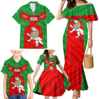 Iran National Pride Family Matching Mermaid Dress and Hawaiian Shirt with Bold Lion Crest and Country Silhouette